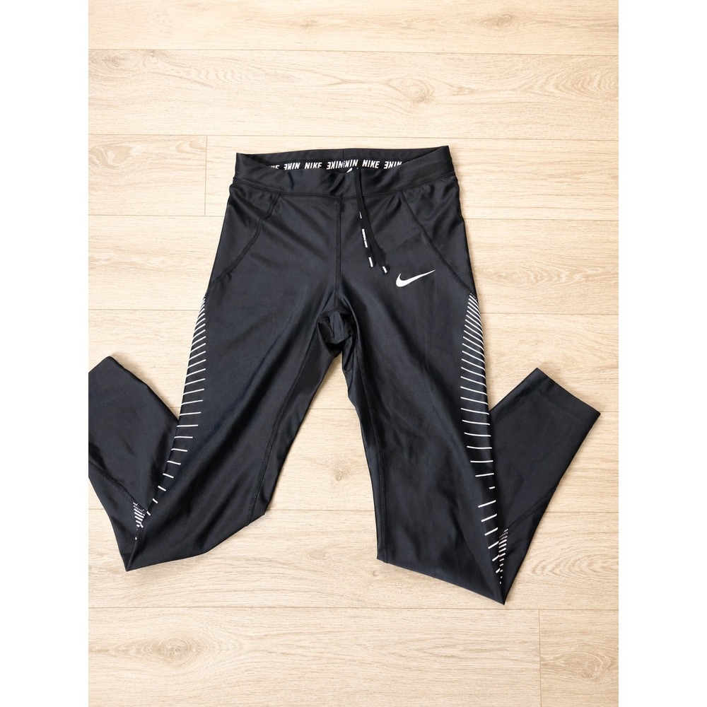 Nike Dri-FIT Running Leggings Women's Small Black Reflective Athletic Pants
